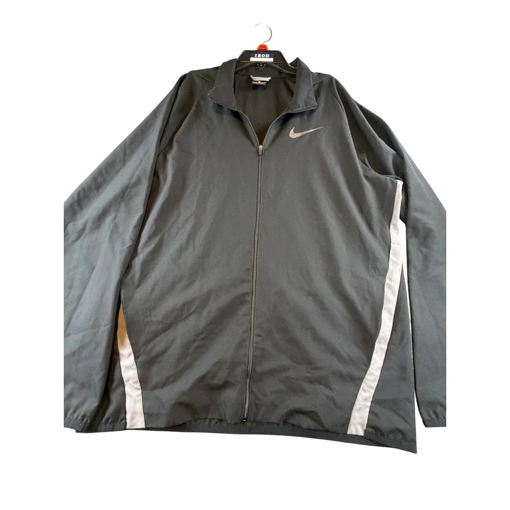 Nike Mens Full Zip Track Jacket Black Grey Swoosh Athletic Training Large